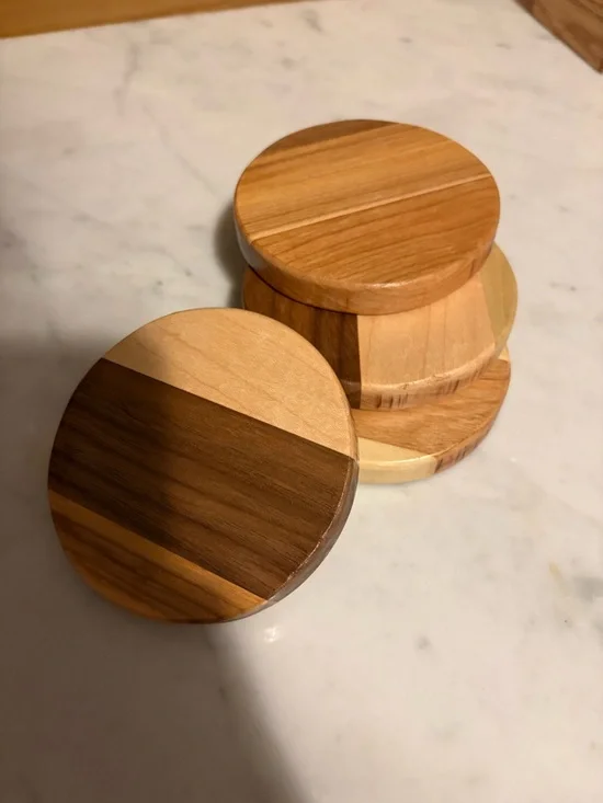 Handcrafted Two-Tone Wooden Coaster Set with Storage Box - Picture 2 of 7